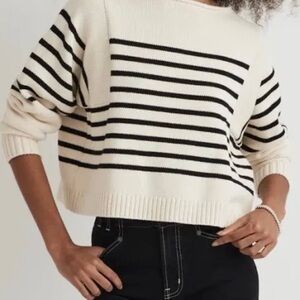 Madewell Sailor Striped Cream and Navy Women's Crop Sweater